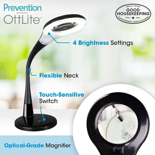 Miniatura 2 de OttLite Lámpara de escritorio LED con lupa ajustable, serie de prevención - Diseñada para reducir la fatiga ocular - Cuello flexible ajustable, 4