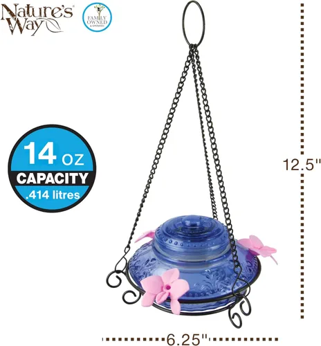Miniatura 3 de Nature's Way Bird Products ANTHF2-I - Comedero iluminado, antiguo para colibríes, color azul claro/rosa