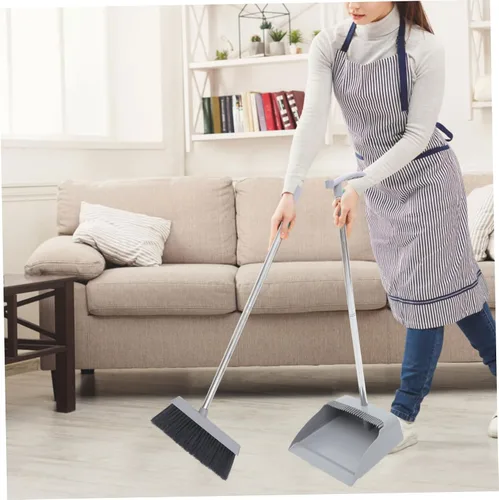 Miniatura 8 de Juego de recogedor de escoba para el hogar, cocina y uso al aire libre, escoba de mango largo 33.5 y recogedor de metal resistente, diseño vertical