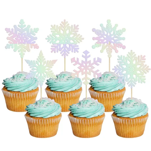 Miniatura 12 de Gyufise 24 adornos de copos de nieve Oh Baby para cupcakes con purpurina azul, decoración de pastel de baby shower congelado para baby shower