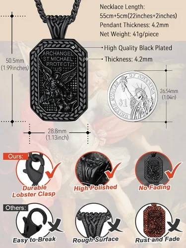 Miniatura 5 de FaithHeart Collar de San Miguel, acero inoxidable, chapado en oro de 18 quilates, amuleto colgante de San Miguel Arcángel para hombres y mujeres