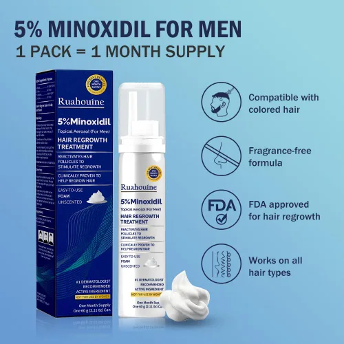 Miniatura 6 de Ruahouine Espuma de minoxidil al 5% para el crecimiento del cabello, tratamiento tópico de pérdida de cabello para hombres para que vuelvan a crecer