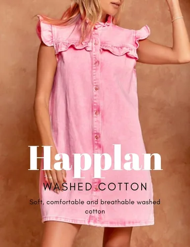 Miniatura 7 de happlan Vestido de mezclilla con botones y cuello de loto desgastado para mujer
