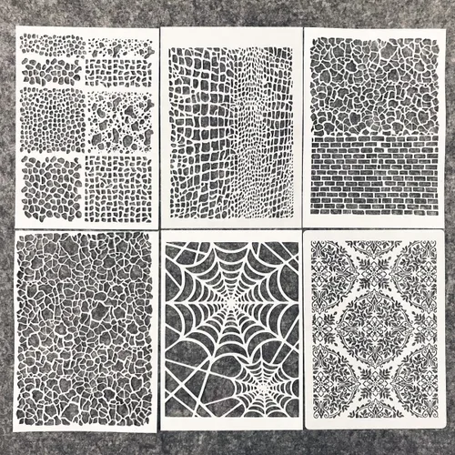 Miniatura 9 de TIAMECH 6 plantillas de graffiti reutilizables A4 para pintar, plantillas de capas de textura de ladrillo de mosaico, arte de pared de bricolaje