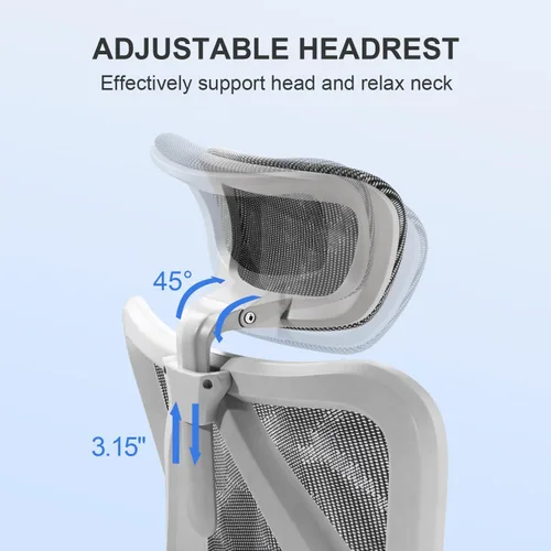 Miniatura 10 de SIHOO M57 Silla de oficina ergonómica de malla, silla de escritorio con respaldo alto para el hogar con reposabrazos 3D, soporte lumbar y Gris claro