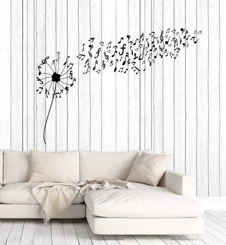 Miniatura 10 de Vinilo adhesivo para pared, diseño abstracto de diente de león, notas musicales, pegatinas murales, decoración grande (g3565), color negro