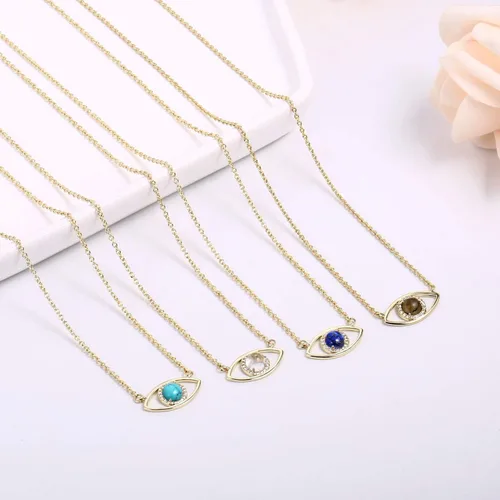 Miniatura 5 de Collar de oro de 14 quilates delicado de mal de ojo para mujer, collar de piedras preciosas Collar de cristal real para mujer