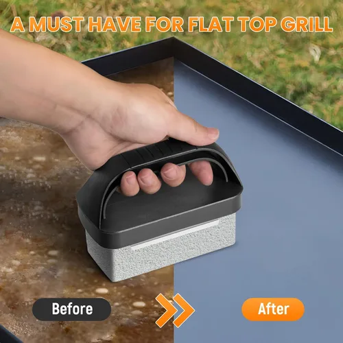 Miniatura 3 de Ladrillo de parrilla para limpiar la parte superior plana, bloque de limpieza de piedra de parrilla resistente con mango y raspador, limpiador