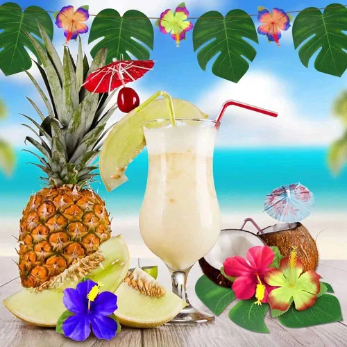 Miniatura 2 de 126 piezas de suministros para decoraciones de fiesta Luau, hojas de palma tropicales, flores de hibisco, hojas artificiales simuladas para fiestas