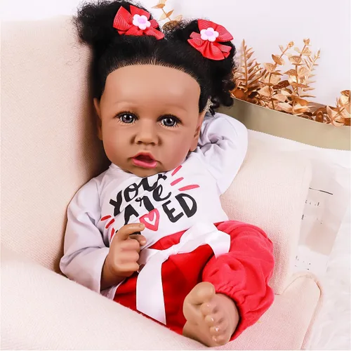 Miniatura 8 de kgniess - Muñecas de bebé recién nacidas realistas, niña negra, muñeca realista de silicona de 22 pulgadas, muñeca recién nacida afroamericana