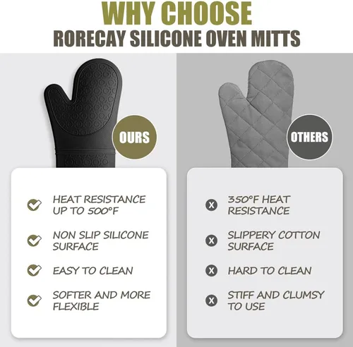 Miniatura 6 de Rorecay Juego de 6 manoplas y soportes para ollas, guantes de horno resistentes al calor de 500 grados, extra largos y antideslizantes de silicona