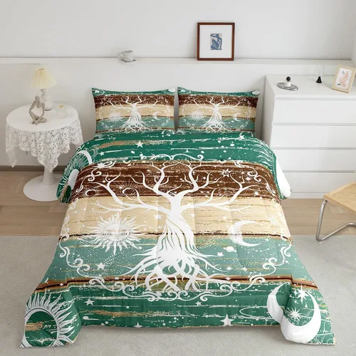Miniatura 12 de Erosebridal Edredón de árbol de la vida, ropa de cama bohemia con diseño de mariposa y mariposa, edredón de fase lunar hippie, edredón acolchado