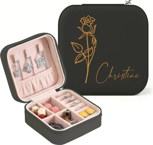 ALBK Regalos personalizados para mujeres Estuche de viaje de joyería de cuero personalizado, caja de joyería de dama de honor, organizador de joyas