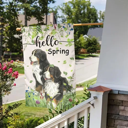 Miniatura 4 de Bandera Hello Spring de jardín de Bernese Mountain Dog de 12 x 18 pulgadas de doble cara vertical pequeña para decoración de exterior de vacaciones