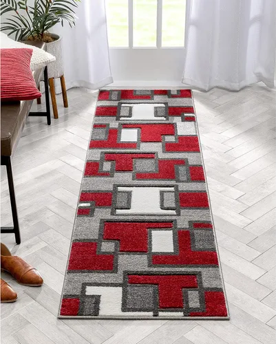 Miniatura 15 de Alfombra de felpa con círculos geométricos grises y rojos de Well Woven - Galaxy Waves (60010), Poliéster & Mezcla de poliéster