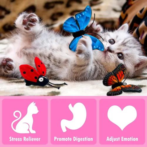 Miniatura 7 de Juguetes de hierba gatera para gatos de interior, paquete de 5 juguetes de hierba gatera de mariposa con arrugado, juguetes para gatos