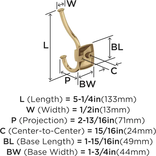 Miniatura 4 de Amerock H37002CZ Kinsale Gancho decorativo de pared de doble punta Gancho de bronce champán para abrigos, sombreros, mochilas, bolsas Ganchos