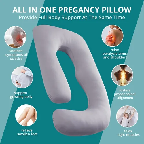 Miniatura 6 de Sasttie Almohadas de embarazo para dormir, almohada refrescante de cuerpo completo en forma de U con funda extraíble, imprescindible para mujeres
