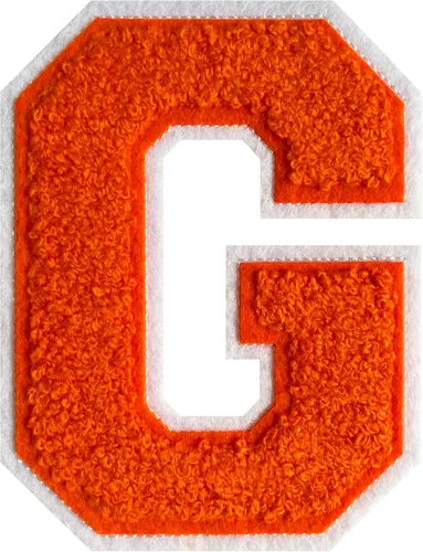 Miniatura 28 de Parche de letras de felpilla naranja de 4.5 pulgadas, alfabeto universitario para planchar y coser para chaquetas, sudaderas, camisetas, jeans