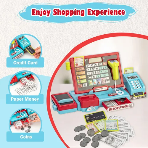 Miniatura 5 de Caja registradora para niños, calculadora real, caja registradora con escáner de juguete para niño de 3, 4, 5, 6, 7, 8 años, juego de simulación
