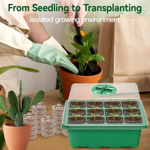 Miniatura 5 de Halatool Paquete de 4 bandejas de inicio de semillas con 50 pellets de turba, 48 celdas de semillas verdes para semillas orgánicas, vainas de tierra