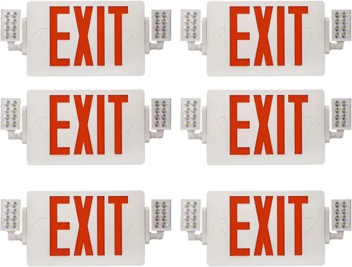Miniatura 8 de Paquete de 1 letrero de salida con certificación UL con luces de emergencia, dos luces LED de emergencia de cabeza ajustable con batería, 120-277