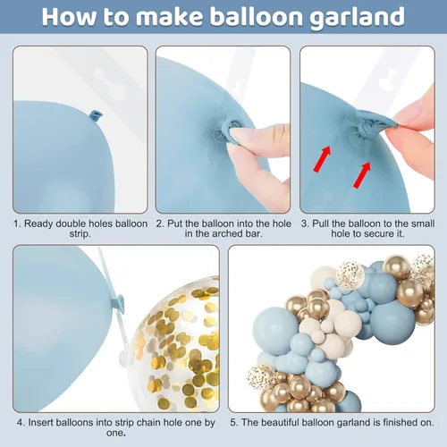 Miniatura 3 de Amandir Kit de arco de guirnalda de globos azul polvoriento, 153 piezas, diferentes tamaños de 18, 12, 10, 5 pulgadas, globos de látex azul blanco