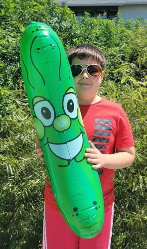 Miniatura 6 de Cabeza de pepinillo sonriente inflable gigante gigante de 36 pulgadas (3 pies). Vinilo inflable de cara inflable para playa, piscina, fideos, broma