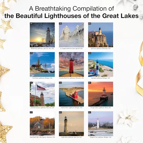 Miniatura 3 de RED EMBER Great Lakes Lighthouses 2026 - Calendario de pared de 12 meses, 12 x 24 pulgadas, abierto, papel grueso y resistente, regalo