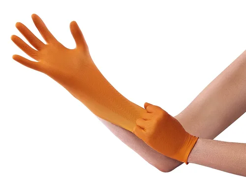 Miniatura 3 de Venom Steel Guantes de nitrilo naranja, 8 mil de grosor, 50 unidades, guantes desechables texturizados de máximo agarre, resistentes a pinchazos