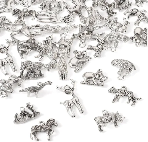 Miniatura 22 de Craftdady Colgantes de aleación de plata antigua estilo tibetano, bonitos dijes colgantes de metal, colgantes de animales vintage, dijes colgantes