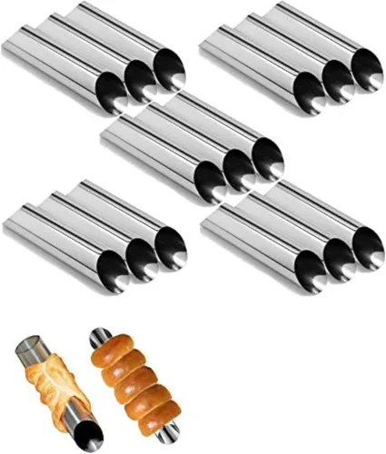 EUICAE Tubos para Cannoli, 5 pulgadas, Grandes, Formas para Cannoli de Acero Inoxidable Antiadherentes, Moldes de Cuerno de Crema para Pastelería