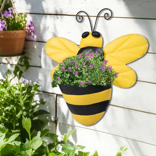 Miniatura 4 de Macetero de Pared de Metal Abeja Maceteros de Pared Montados Maceta Pequeña con Drenaje para Interior Exterior Macetero Colgante Estilo Granja