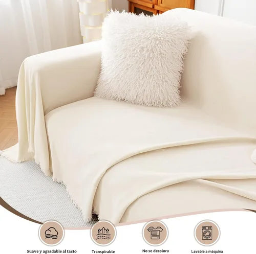 Miniatura 4 de Funda de Chenilla para Sofá de Mascotas, Funda Bohemia para Sofá Seccional de 3 Cojines, Mantas Lavables para Sofá con Borlas Protector de Muebles