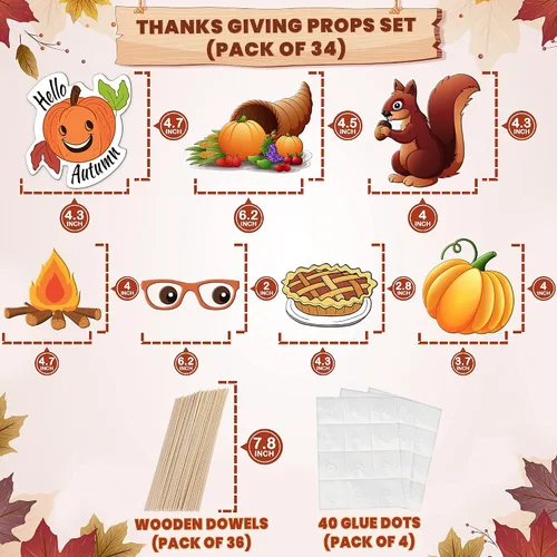 Miniatura 3 de KatchOn, Happy Fall Photo Booth Props – Paquete de 34 Accesorios para fotos de otoño Accesorios de fotos de festivales Accesorios para cabina