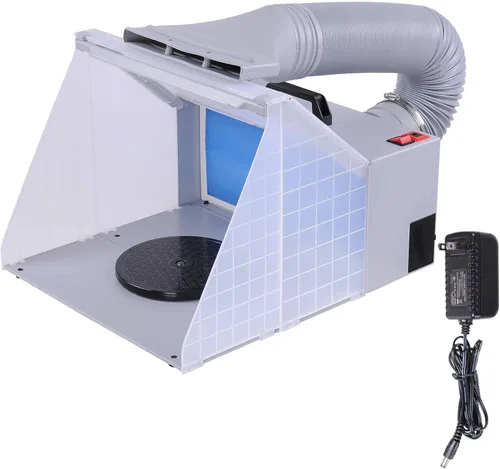 Miniatura 8 de AW Kit de cabina de pintura portátil con aerógrafo, luz LED, con mesa giratoria, manguera de 5.6 pies, juego de pintura profesional con mesa