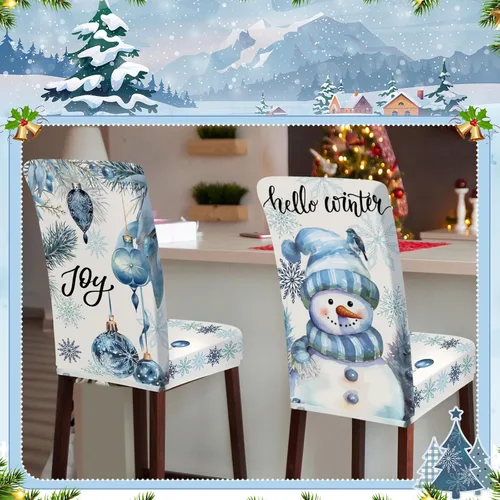 Miniatura 5 de Preboun Juego de 6 fundas para sillas de invierno extraíbles y lavables, elásticas para comedor, fundas protectoras para silla Parson para Blanco