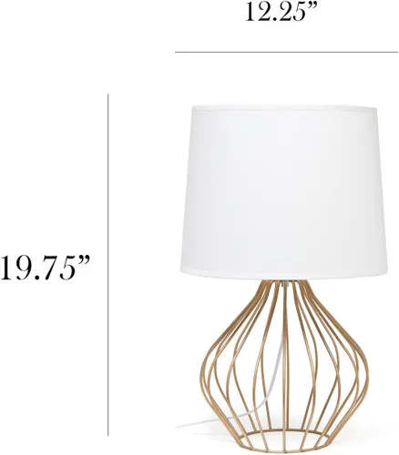 Miniatura 3 de Simple Designs LT2086-WOC Lámpara de mesita de noche ahuecada con cable geométrico, base de cobre con pantalla blanca