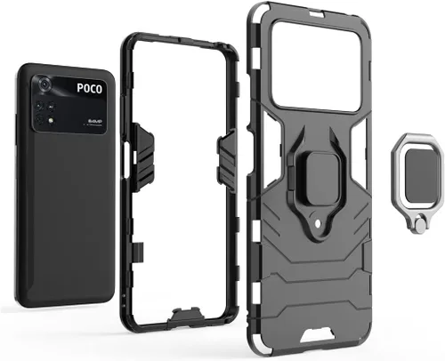 Miniatura 4 de MaiJin Compatible con funda Xiaomi Mi Poco M4 Pro 4G, soporte de anillo de metal a prueba de golpes (funciona con soporte magnético para automóvil)