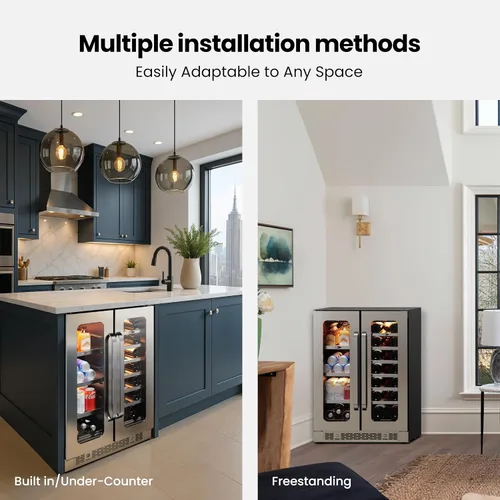 Miniatura 7 de Whynter Refrigerador de vino y bebidas de doble zona de 24 pulgadas, 20 botellas, 60 latas, refrigerador de vino con puerta de vidrio, enfriador
