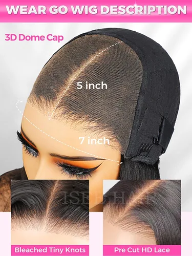Miniatura 5 de ISEE HAIR Peluca de encaje frontal HD Wear & Go Peluca de encaje sin pegamento, pelucas de encaje de ondas corporales brasileñas para mujeres, sin