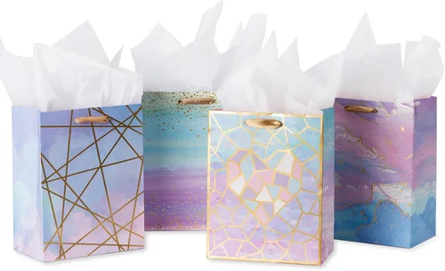Loveinside Bolsas de regalo de tamaño mediano, bolsa de regalo con patrón de mármol colorido con papel de seda para compras, fiestas, bodas, baby