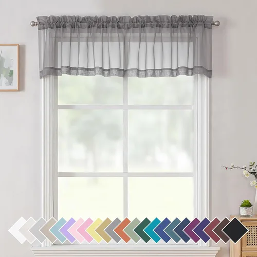 Miniatura 96 de Aiyufeng 2 paneles de cenefa transparente negra de 14 pulgadas de largo, cortinas cortas negras transparentes para dormitorio, cortinas de cocina
