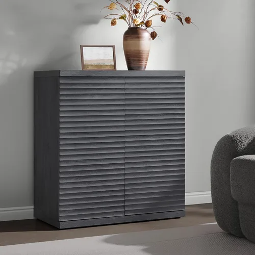 Miniatura 2 de SICOTAS Gabinete Buffet con Almacenamiento Aparador de Acento Credenza Moderna con Puertas y Estantes Consola de Medios Acanalada Mesa de Bar