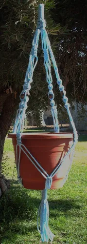 Colgador de macramé para plantas de 40 pulgadas, estilo vintage, 0.236 in, cordón azul cielo con cuentas