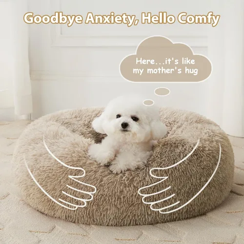 Miniatura 7 de WNPETHOME Cama calmante para perros y gatos, cama pequeña para perros con diseño de dona, de piel sintética, antiansiedad, mullida para mascotas
