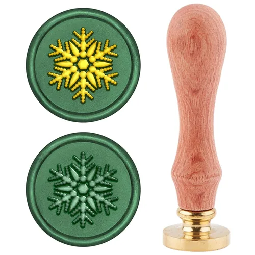 Miniatura 12 de CRASPIRE Sello de cera de Navidad con diseño de copos de nieve, cornamenta de árbol, retro, 0.98 pulgadas, latón extraíble con mango de madera