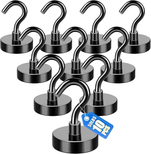 Miniatura 8 de E BAVITE Ganchos magnéticos negros, gancho magnético de neodimio fuerte de 30 libras para crucero, parrilla, toalla, colgar en interiores, cocina