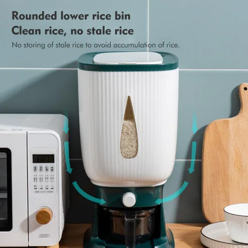 Miniatura 6 de Recipiente dispensador de arroz de 22.0 lbs, recipientes grandes de almacenamiento de alimentos secos de cereales con taza medidora, cubo