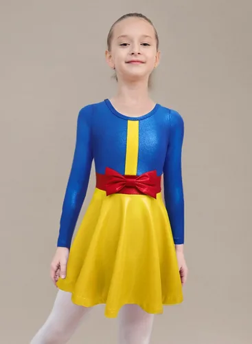 Miniatura 8 de EQSJIU Leotardo de baile de manga larga para niñas, vestido de ballet brillante con copo de nieve, tutú con falda tutú para niñas